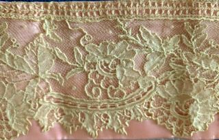 Antique Lace Collar Handmade Point De Gaze Collar 32 " Pink Satin Mounted 1916