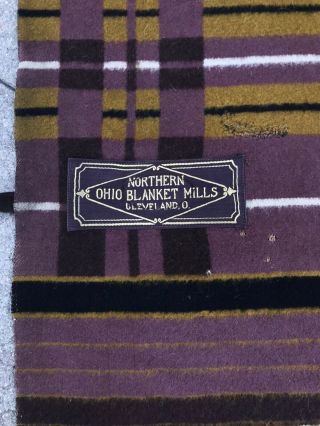 Antique Western NORTHERN OHIO BLANKET MILLS Wool Cowboy Horse Square Blanket Vtg 3