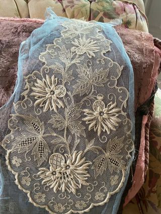 Antique Net Lace French Cream Thistle Raised Work Ornate Wedding Appliqués Set 4