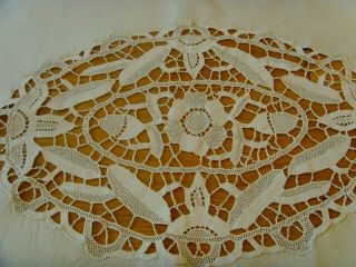 Vintage Large Hand Embroidered Linen Tablecloth Point De Venise Reticella Lace