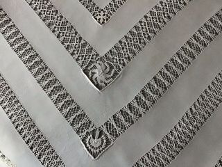 Exquisite Large Antique Irish Linen Tablecloth Drawnthread Work 50x49”