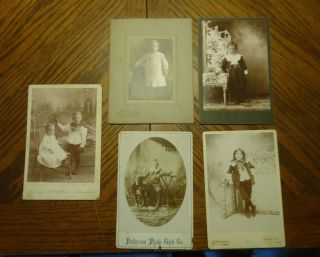 5 Vtg Antique Cabinet Cards Young Boys Photos Lord Fauntleroy Boy W Dog