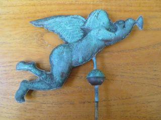 Vintage Copper Weather Vane Topper Cupid Blowing Horn 3