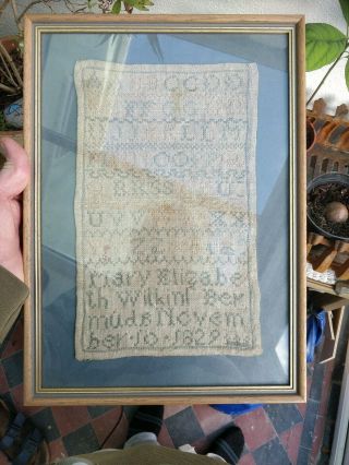 Antique Abc Alphabet Needlework Sampler Produced In Bermuda Caribbean C.  1829