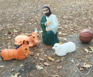 Vintage Empire Blow Mold Nativity Scene Shepherd 3 Animals Large Christmas Set