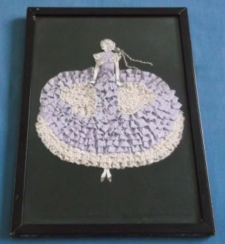 Vintage Crinoline Lady Dainty Ribbons Lace Hand Stitched Picture Panel Rare