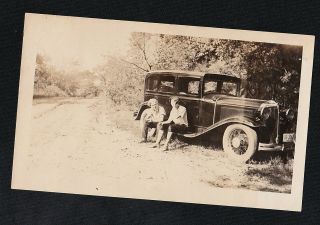 Vintage Photograph Two Women Sitting On Runner Of Antique Car - Saddle Shoes