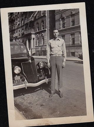 Antique Vintage Photograph Man Standing By Antique Car Automobile