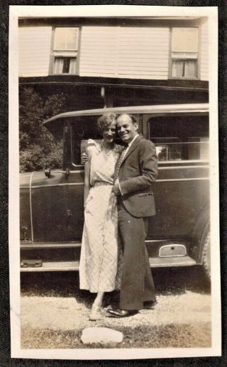 Antique Vintage Photograph Man Hugging Woman By Antique Car / Automobile