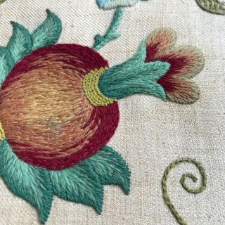 Crewel Embroidery Panel Jacobean/arts & Crafts Woolwork Tapestry On Linen Framed