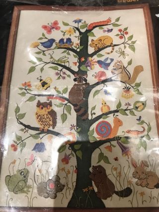 Vintage Tree Of Life By Ellen Silver Dimensions Crewel Embroidery 14”x20” 1981
