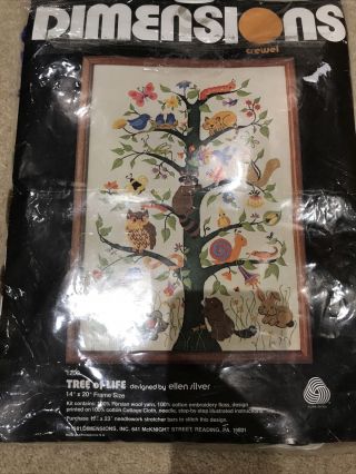 Vintage Tree Of Life By Ellen Silver Dimensions Crewel Embroidery 14”x20” 1981 2