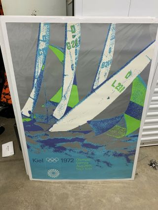 Vintage Poster Munich Olympic Games Sailing 33x47” Very Good