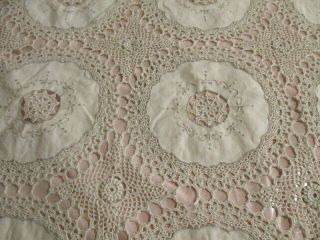 Pretty Vintage French Lace And Embroidered Table Cover.  Hand Made