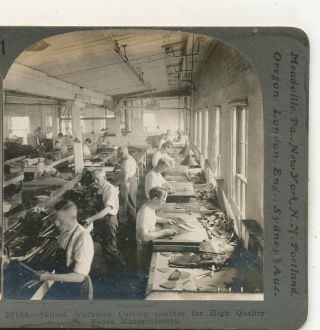 Workmen Cut Leather Hight Quality Shoes Factory Lynn Ma Keystone Stereoview 1900