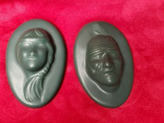 Vintage Van Briggle Pottery 5 1/2” Oval Indian Head Maiden Wall Plaques