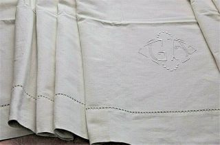 Vintage French Linen Cotton Sheet Monogram Ga Creamy White 79 X 118 " Smooth Vgc