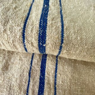 Indigo Blue Organic Fabric Hemp Antique French Grainsack Linen