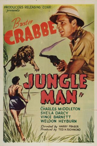 Rare 16mm Feature: Jungle Man (drums Of Africa) Buster Crabbe - - Public Domain - Prc