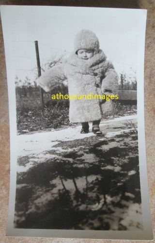 Real Photo Adorable Cute Baby Girl In Thick Warm Fur Jacket In Snow W131
