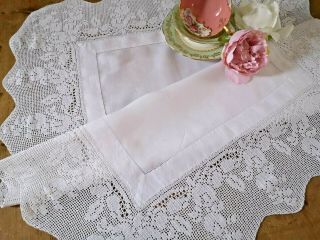 Lg Vintage Irish Linen Tray Cloth Mary Card Laburnum For Weldons Crochet Lace