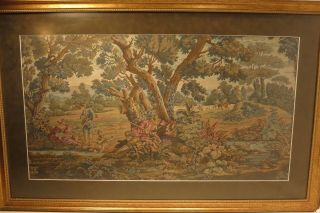 A Large French Antique Verdure Tapestry Of A Woodland Hunting Scene 39 " X 25 "