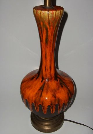 Vintage Mid Century Modern Haeger Pottery Lamp Brown Orange Lava Drip Glaze