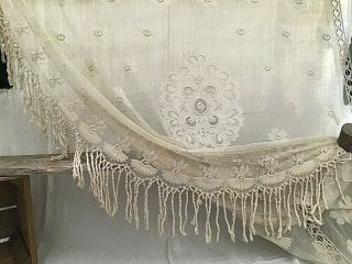 Magnificent French Embroidered Cotton Tambour Lace Curtain Bed Cover