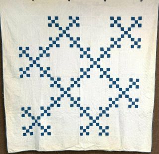 Farmhouse Pa C 1890 - 1900 Nine Patch Quilt Antique Indigo Blue Cutter