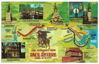 The Midnight Ride Of Paul Revere Massachusetts Vintage Postcard 1561