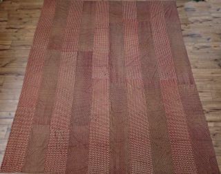 Wonderful Fabric Antique 1880s PA Copper Brown Bars Quilt Top Backing 2