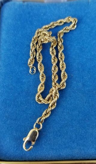 Vintage 14k Yellow Gold Rope Chain Bracelet 5.  2 Grams 8 " Long 3mm
