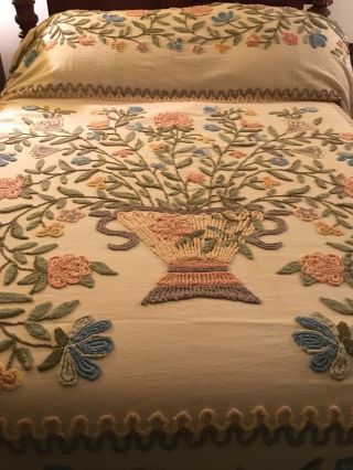 Vintage Cabin Crafts Needle Tuft Floral Chenille Bedspread Size Full Queen