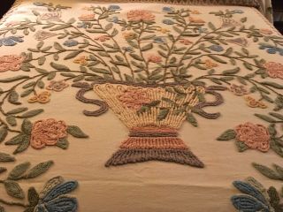 Vintage Cabin Crafts Needle Tuft Floral Chenille Bedspread Size Full Queen 2