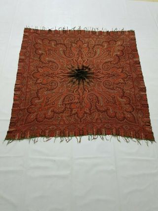 Antique French Paisley Kashmiri Shawl Woolen Multi Color 145x140cm