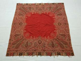 Antique French Paisley Kashmiri Shawl Woolen Multi Color 162x157cm