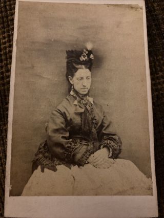 Victorian Cdv Photo Woman In Interesting Hat & Top - Early C.  1850s