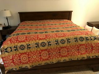 1842 Antique Coverlet Blanket Bedspread 4 Color Hand Woven Signed & Dated,  Ohio?