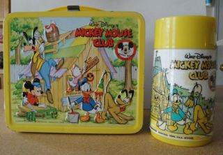 Vintage 1976 Walt Disney Mickey Mouse Club Metal Lunchbox And Thermos Aladdin