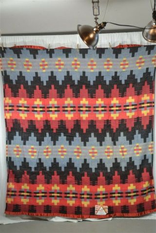 Vintage Camp Blanket Native American Indian Design 72 X 80 Old
