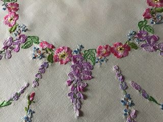 Gorgeous Vintage Linen Hand Embroidered Tablecloth Stunning Floral Displays