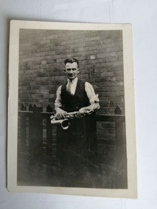 Vintage Snapshot Photo Man With Saxophone
