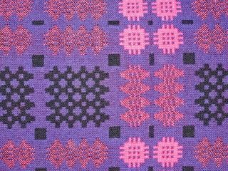Vintage Welsh Wool Tapestry Blanket / Throw 94 " X 76 " - Purple Black Pink