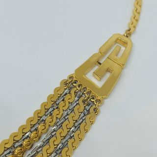 Vintage GIVENCHY Multi - Chain Logo Necklace Gold and Silver Tone 2