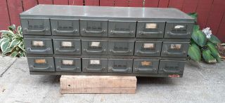 Vintage Real Equipto Usa 18 Drawer Metal Parts Cabinet 12 