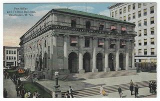 Charleston,  Wv,  Vintage Postcard View Of The Post Office & Federal Building