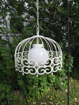 Vintage Hanging Pendant Chandelier Scroll Light Fixture With White Ball Globe