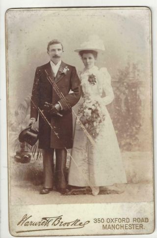 Victorian Cabinet Card - Manchester Wedding - Bride & Groom Top Hat