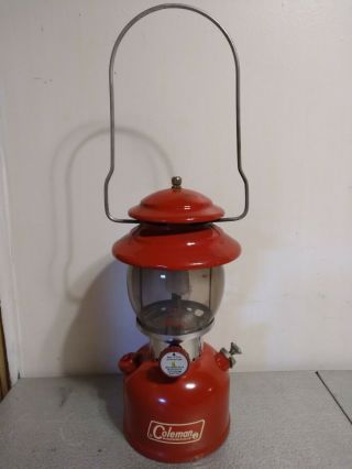 Vintage Coleman Gas Lantern Model 200a Single Mantle Red 1968 Pyrex Globe