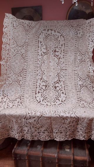 Vintage Madeira Tablecloth Banquet Holiday Christmas Linen Hand Embroidery Unus